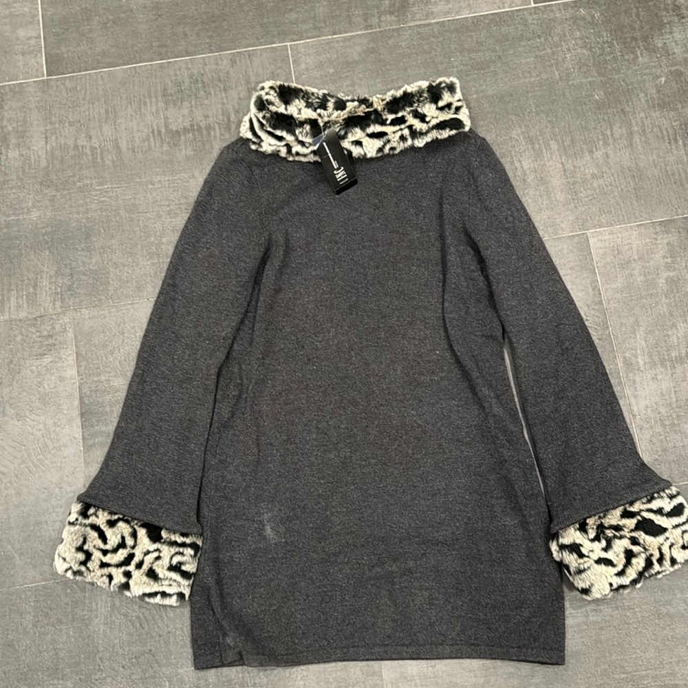 INC Petite Faux Fur Collared Sweater NWT